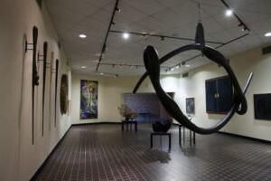 art exhibition with sculpture at Ira M. Taylor Memorial gallery at HSU.